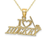 14K Yellow Gold  I LOVE HOCKEY Charm Pendant Necklace with Chain